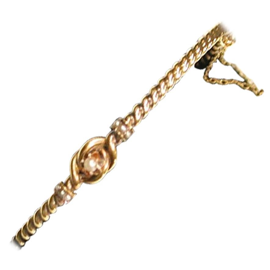 Antique French 18 Carat Gold Bangle Set with Pearls, circa 1890