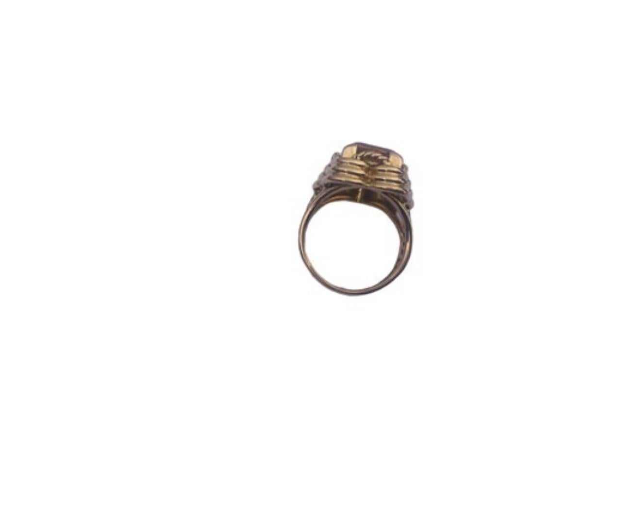Art Deco Antique French 18 Ct Gold Cocktail Ring Set with a Citrine For Sale