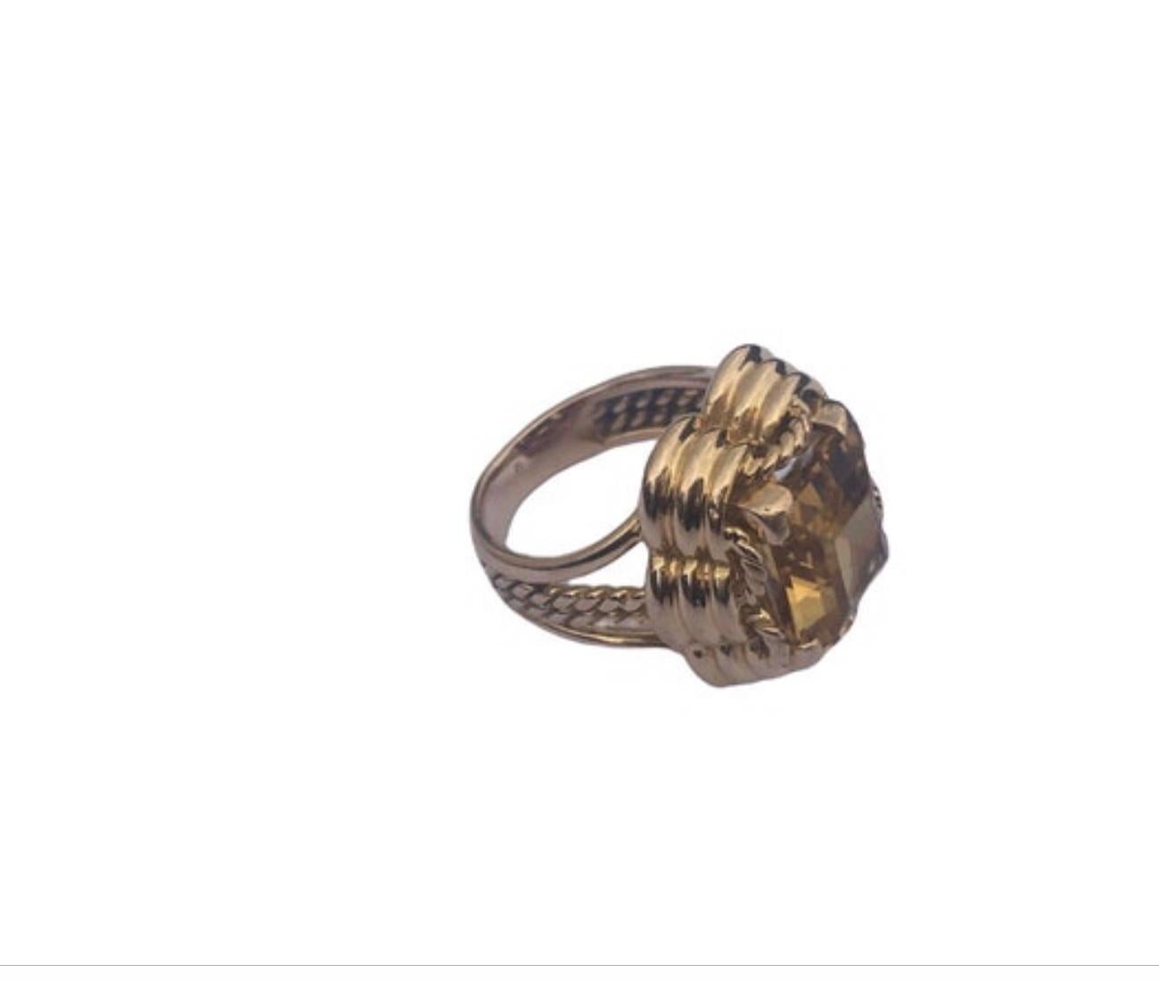Asscher Cut Antique French 18 Ct Gold Cocktail Ring Set with a Citrine For Sale