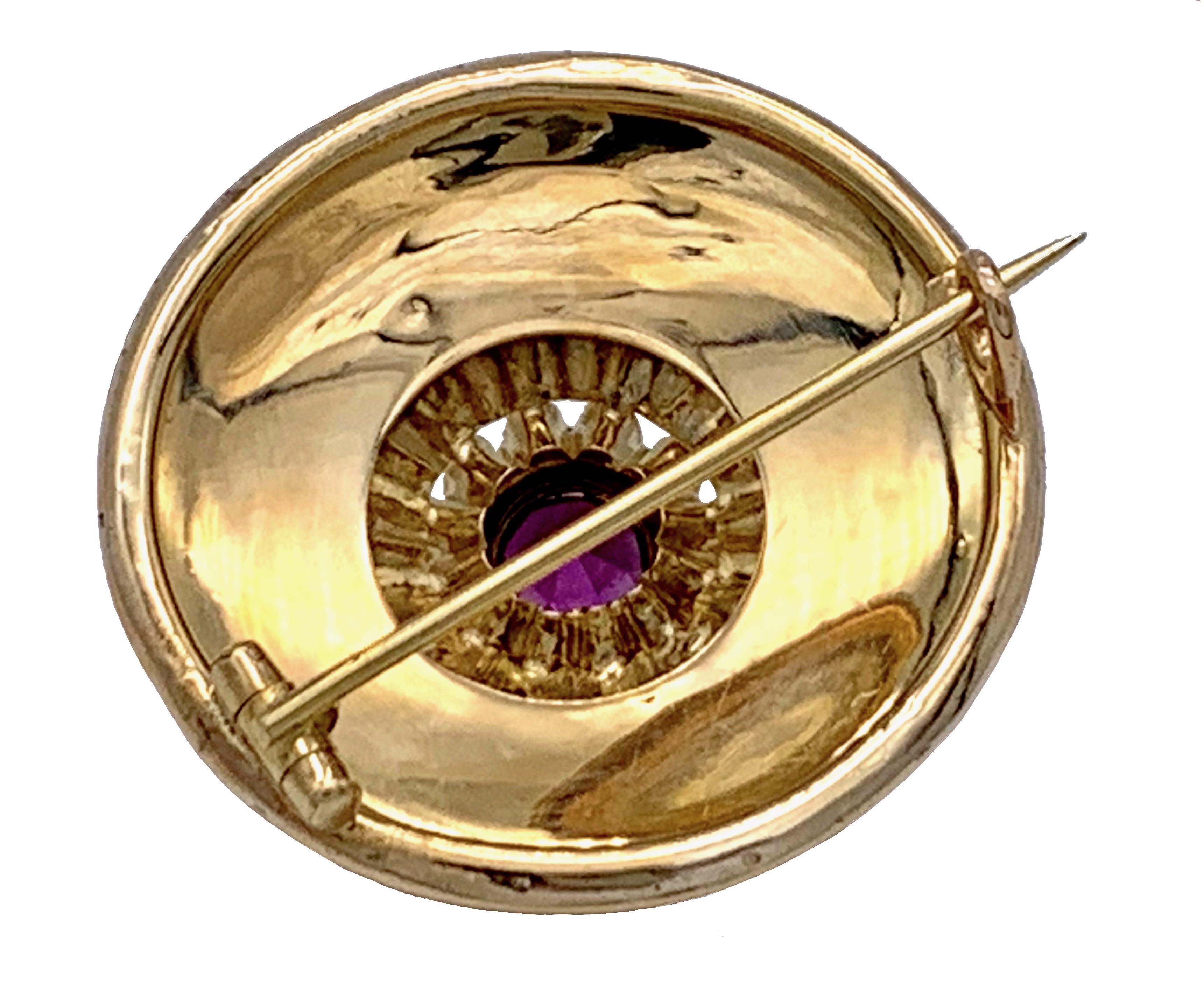 Napoléon III Broche cible française ancienne en or 18 carats avec grenat almandine en vente
