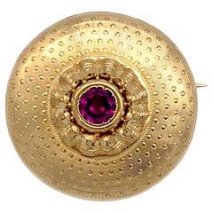 Antique French 18 Karat Gold Almandine Garnet Target Brooch