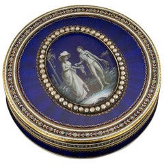 Antique French 18-Karat Gold and Hand Painted Enamel Bonbonniere Box, circa 1800