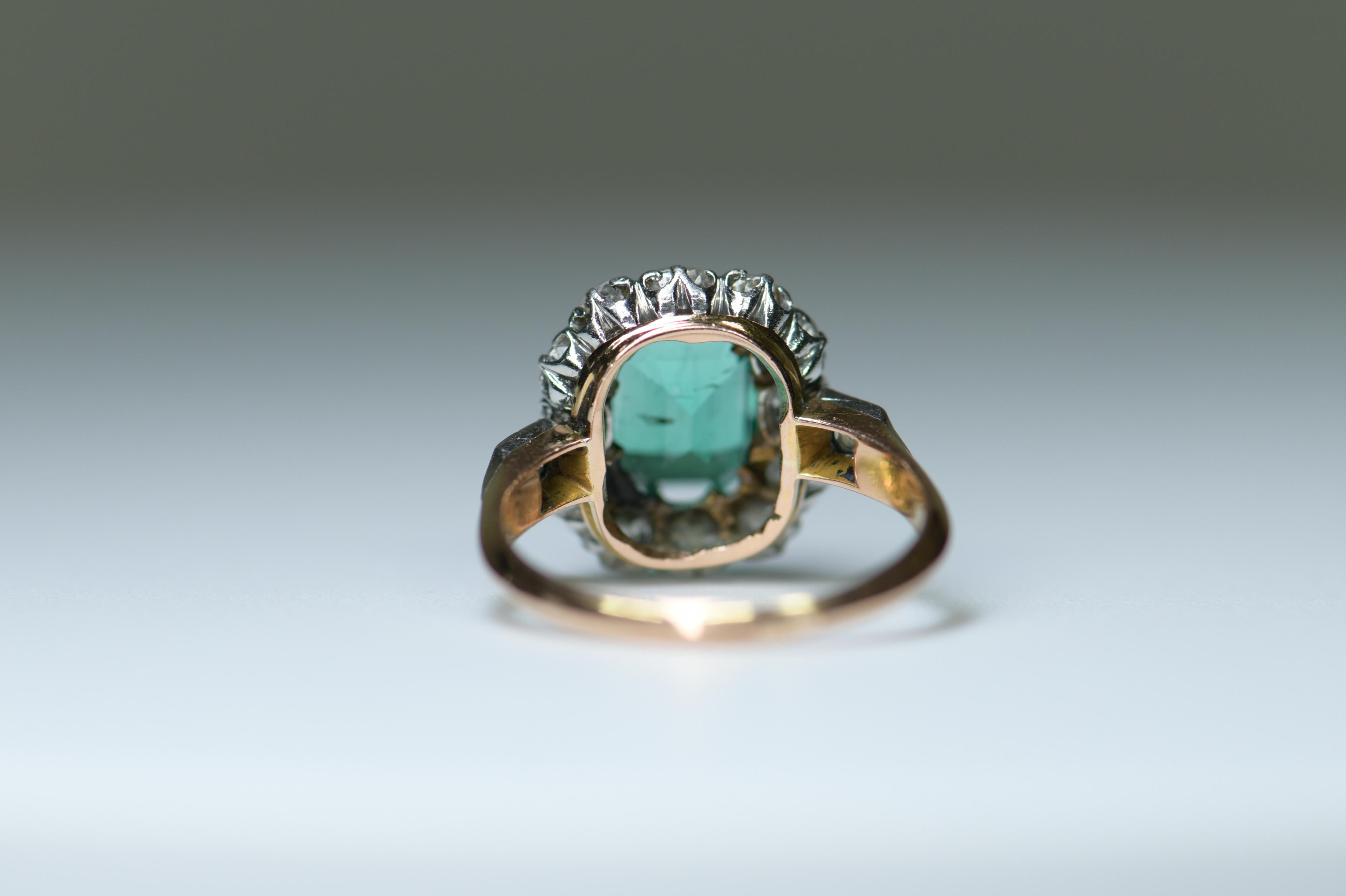 Victorian Antique French 18 Karat Gold Colombia Emerald Diamond Cluster Ring