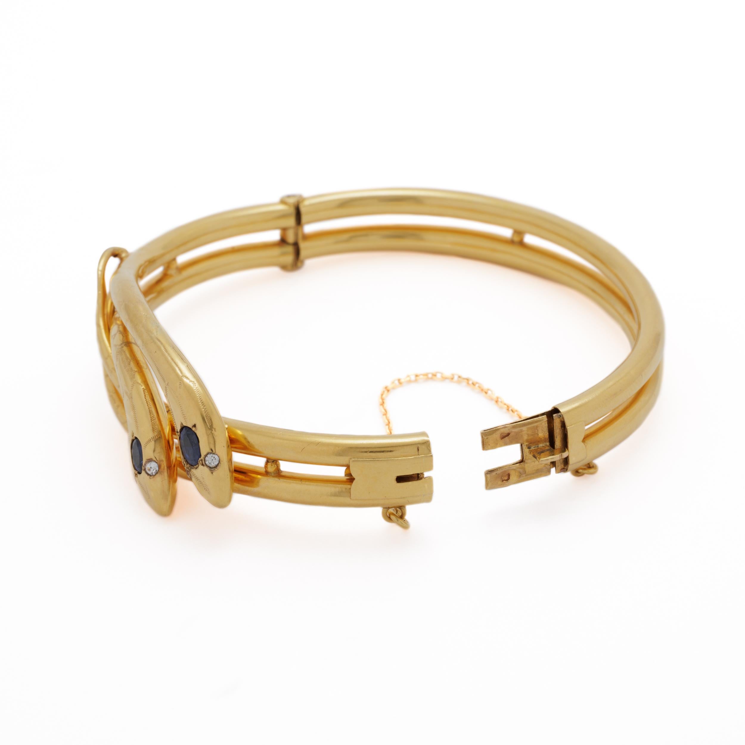 Antiquité française en or 18 carats, diamant, saphir Bracelet double serpent en vente 2