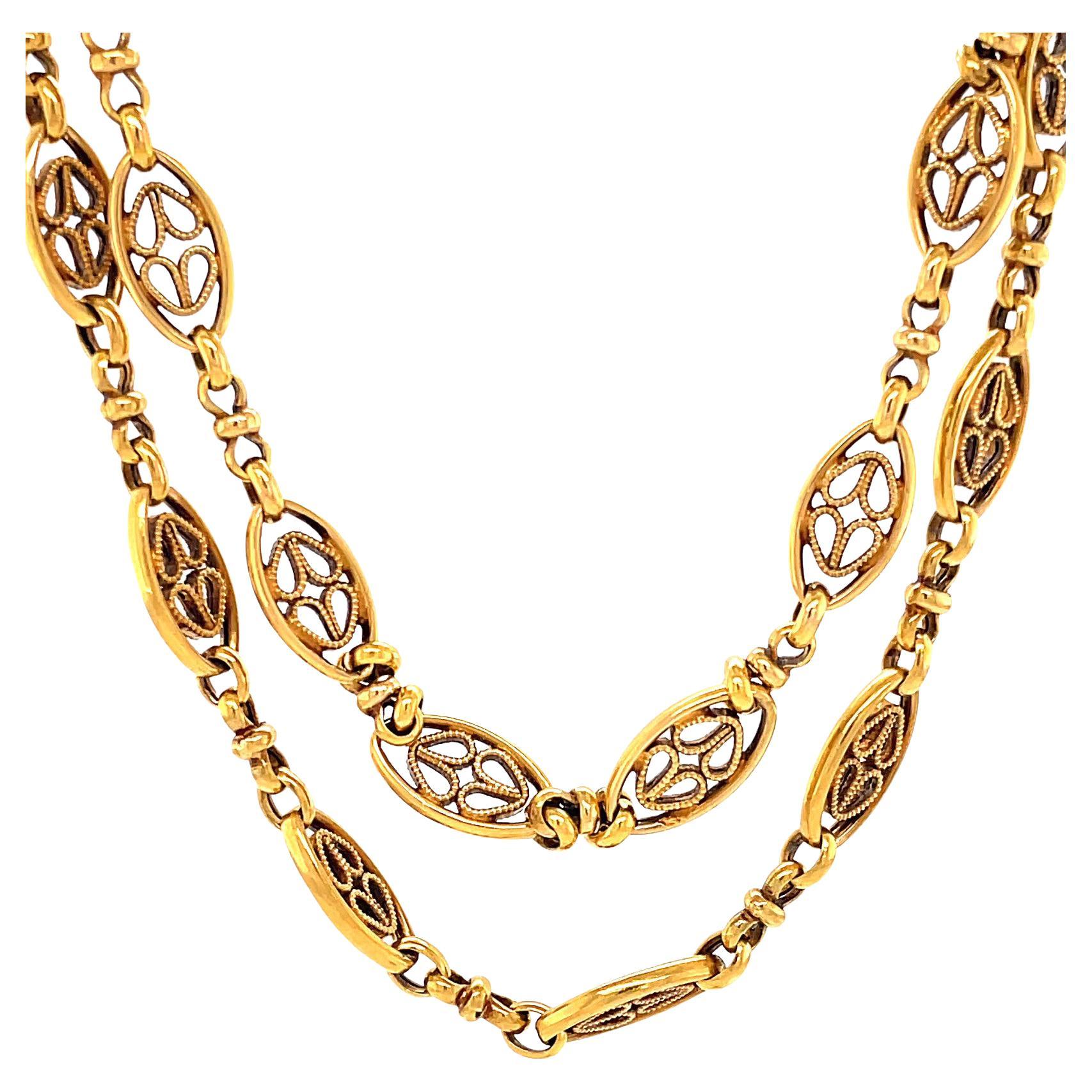 Contemporary 18 Karat Yellow Gold Long Woven Chain Necklace For Sale at