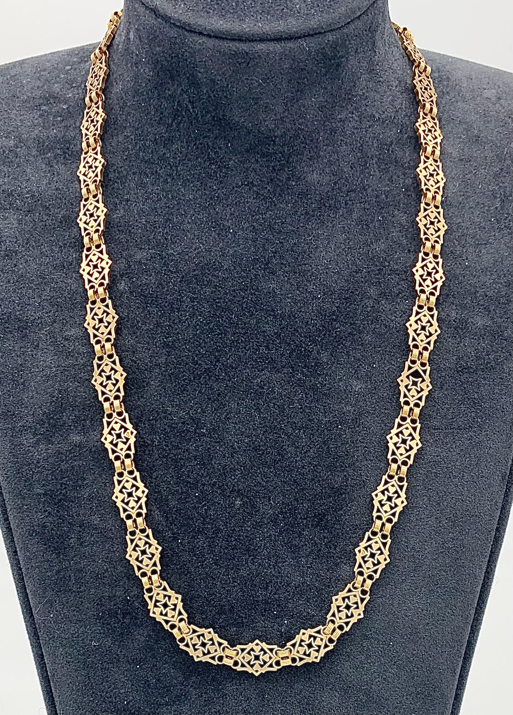 Antique French 18 Karat Rose gold Necklace Gothic Revival Links  For Sale