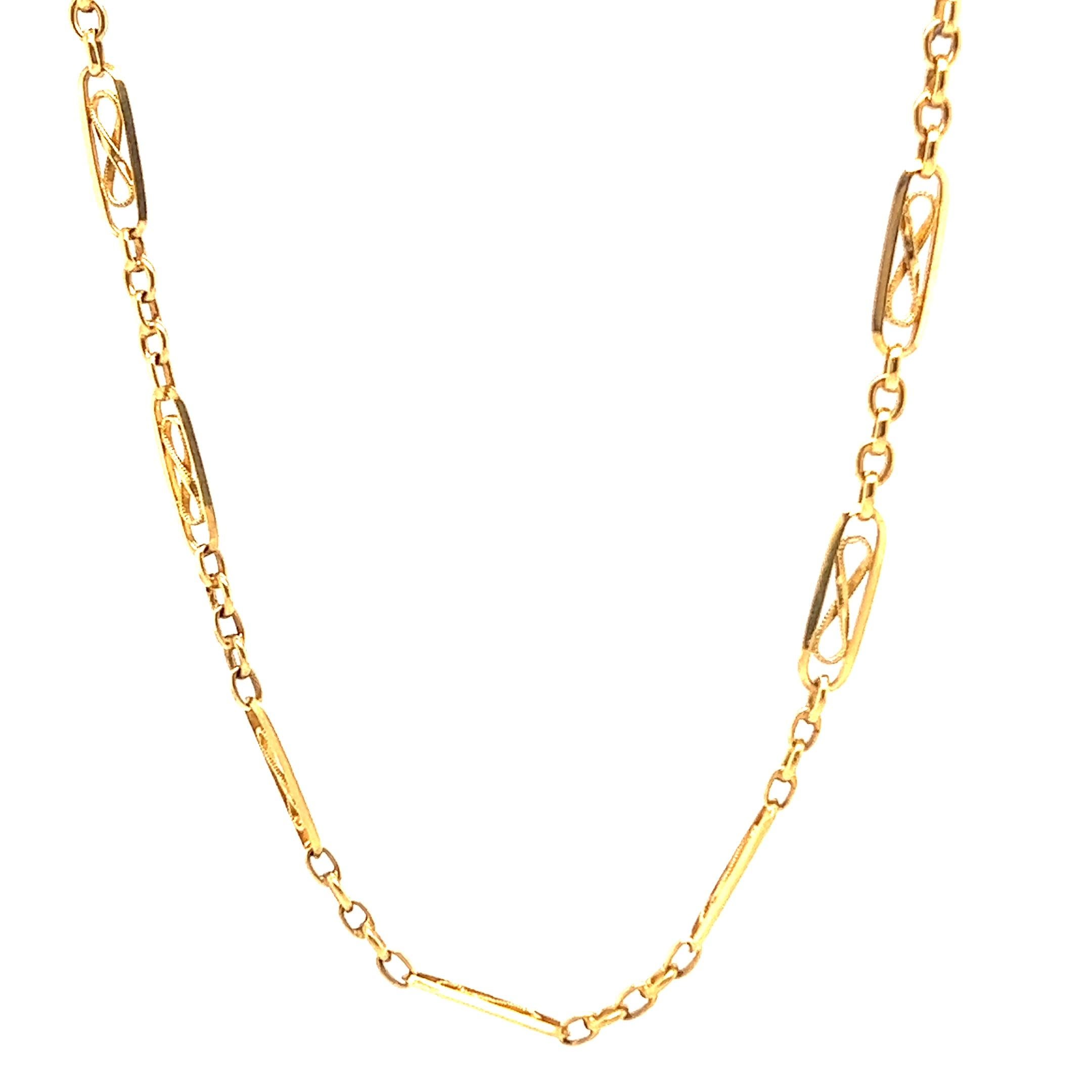 Antique French 18 Karat Yellow Gold Fancy Link Chain Necklace In Excellent Condition In Beverly Hills, CA