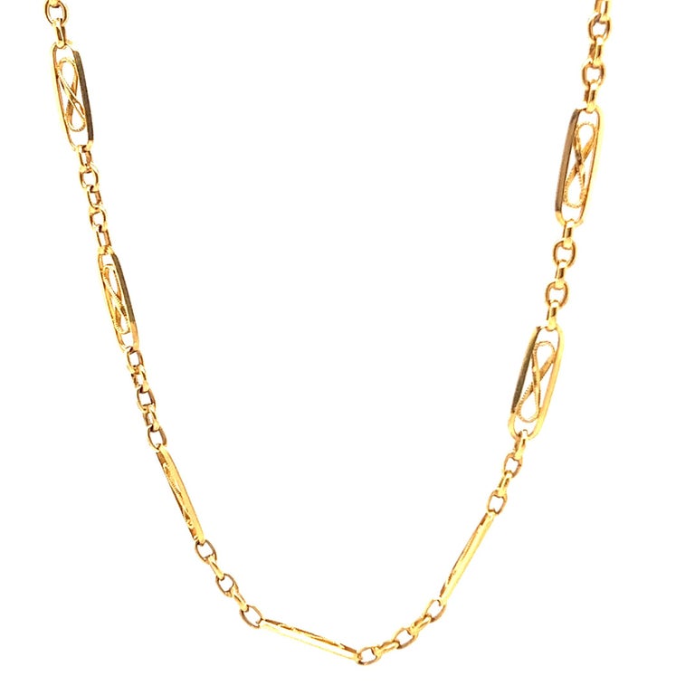 Women's or Men's Antique French 18 Karat Yellow Gold Fancy Link Chain Necklace For Sale