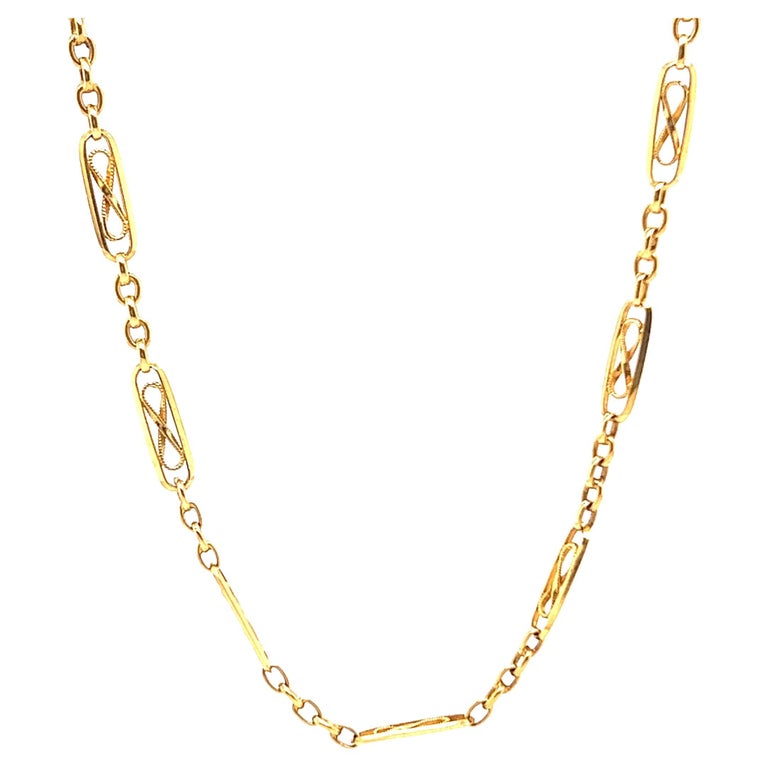 Antique French 18 Karat Yellow Gold Fancy Link Chain Necklace For Sale