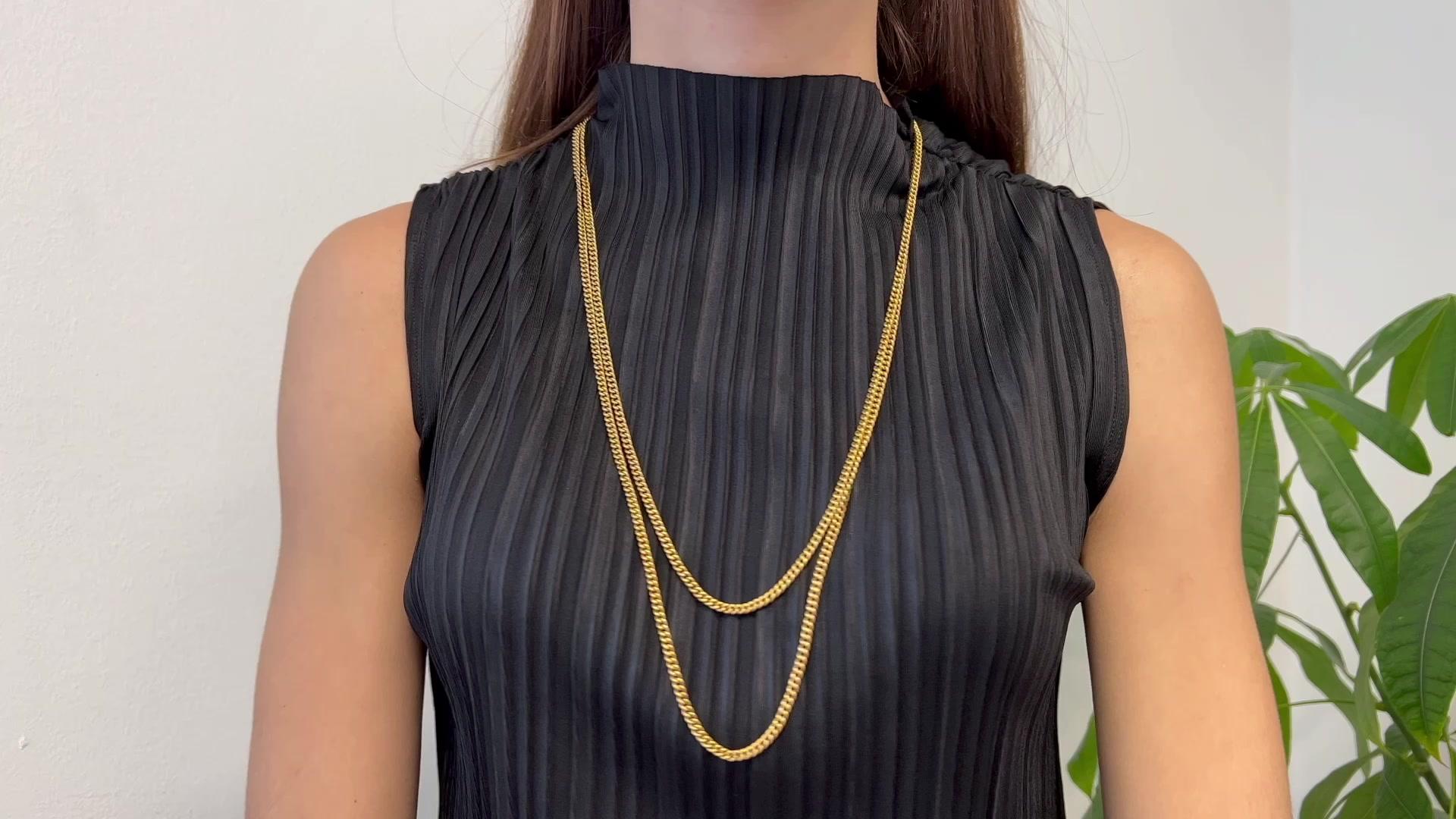 One Antique French 18 Karat Yellow Gold Long Guard Chain. Crafted in 18 karat yellow gold with French hallmarks. Circa 1880. The necklace is 60 inches in length.

About this Item: Embrace your true sophistication with the delicacy of this antique