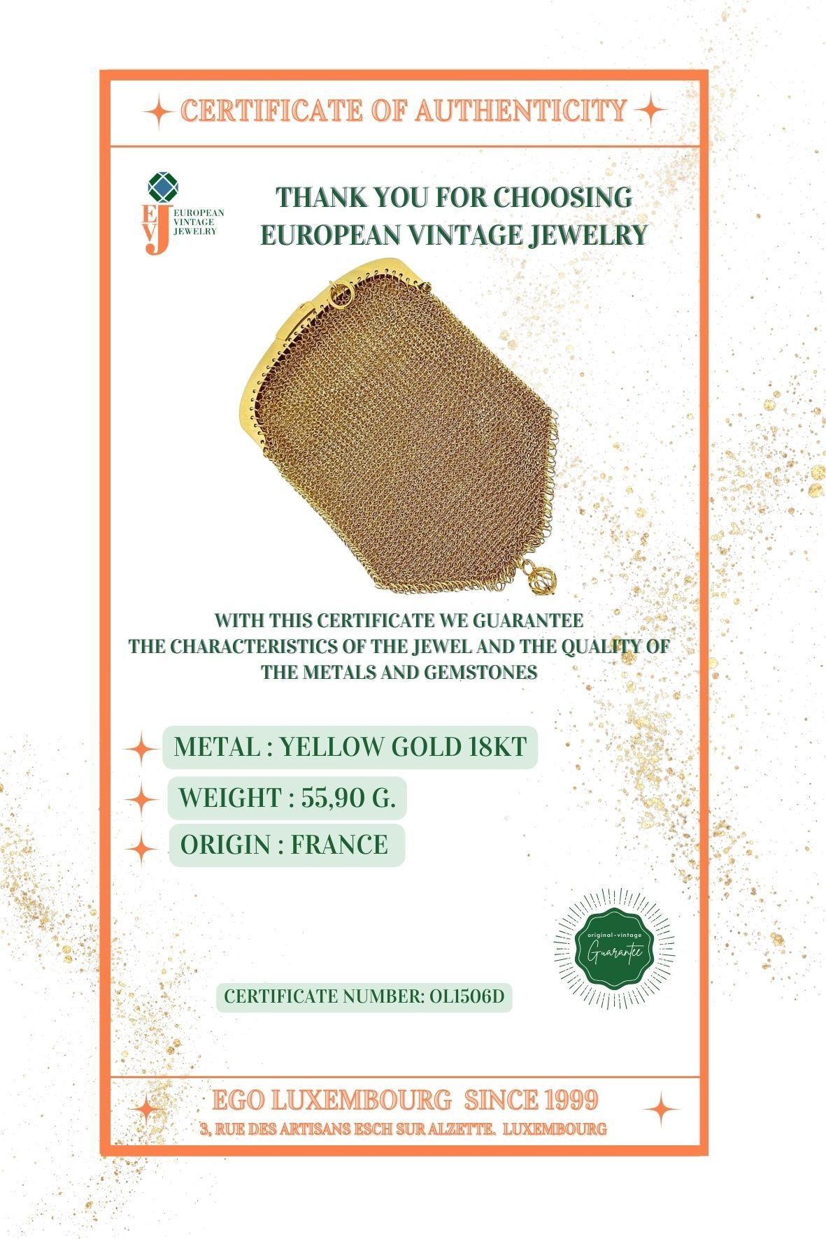 Antique French 18 karat Yellow Gold Mesh Coin Purse Pendant For Sale 2
