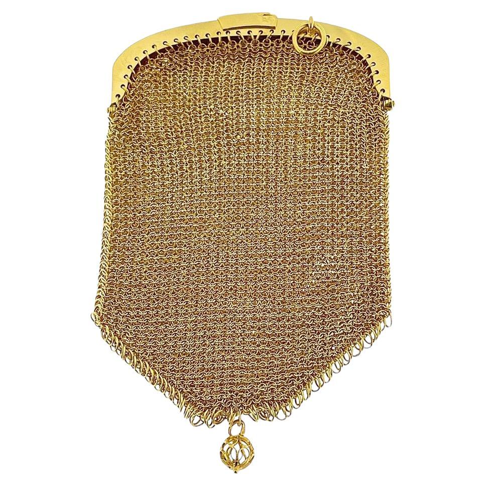 Antique French 18 karat Yellow Gold Mesh Coin Purse Pendant For Sale