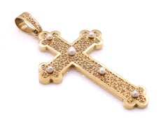 Antique French 18 Karat Yellow Gold Pearl Filigree Cross Pendant