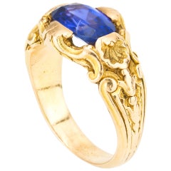 Antique French 18 Karat Yellow Gold Ring with Ceylon Sapphire, France, 1880s