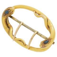 Antique French 18 Karat Yellow Gold Serpent Snake Belt Buckle Cabochon Sapphires