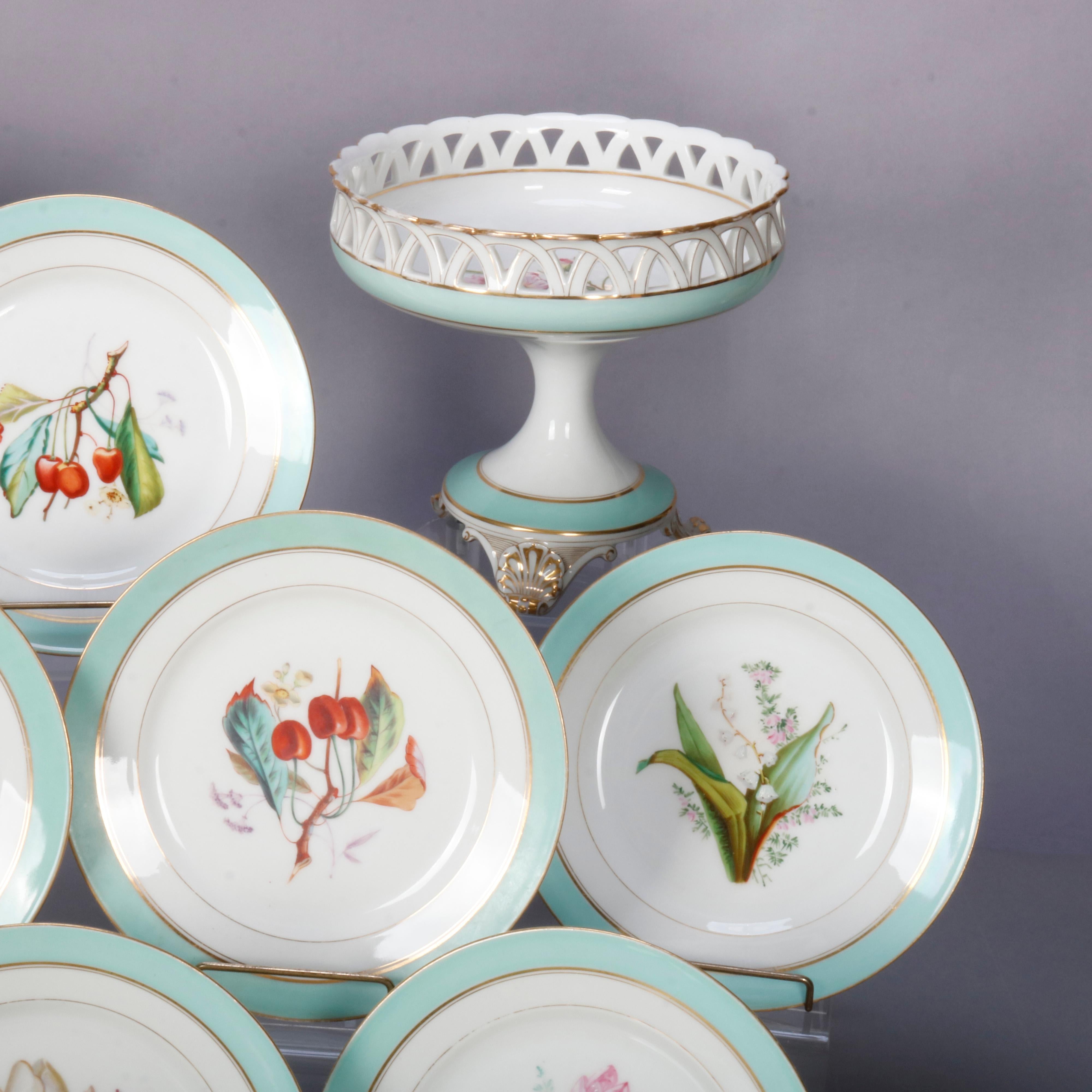 Antique French 18 Pc J. Petit School Limoges Old Paris Hand Painted Dessert Set In Good Condition In Big Flats, NY