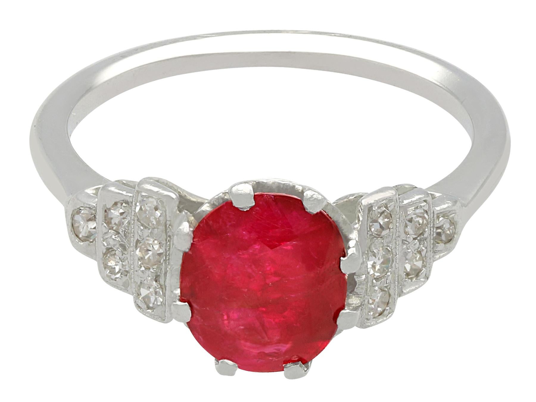 Oval Cut Antique French 1.80 Carat Ruby and Diamond White Gold Cocktail Ring