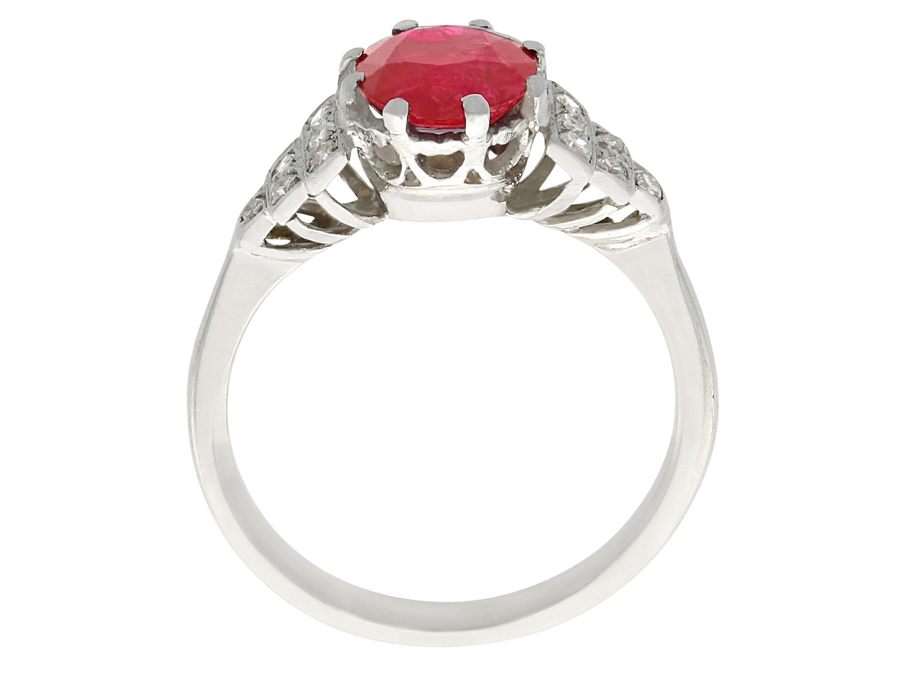 Women's Antique French 1.80 Carat Ruby and Diamond White Gold Cocktail Ring