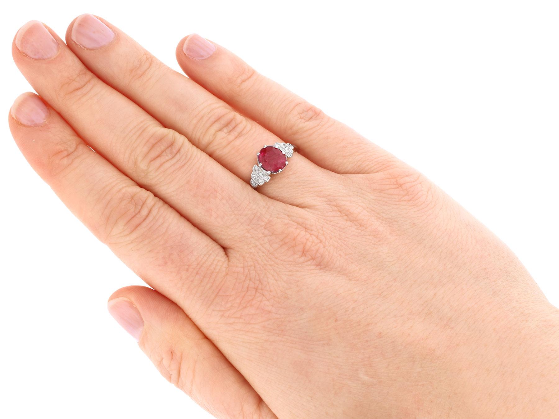 Antique French 1.80 Carat Ruby and Diamond White Gold Cocktail Ring 1