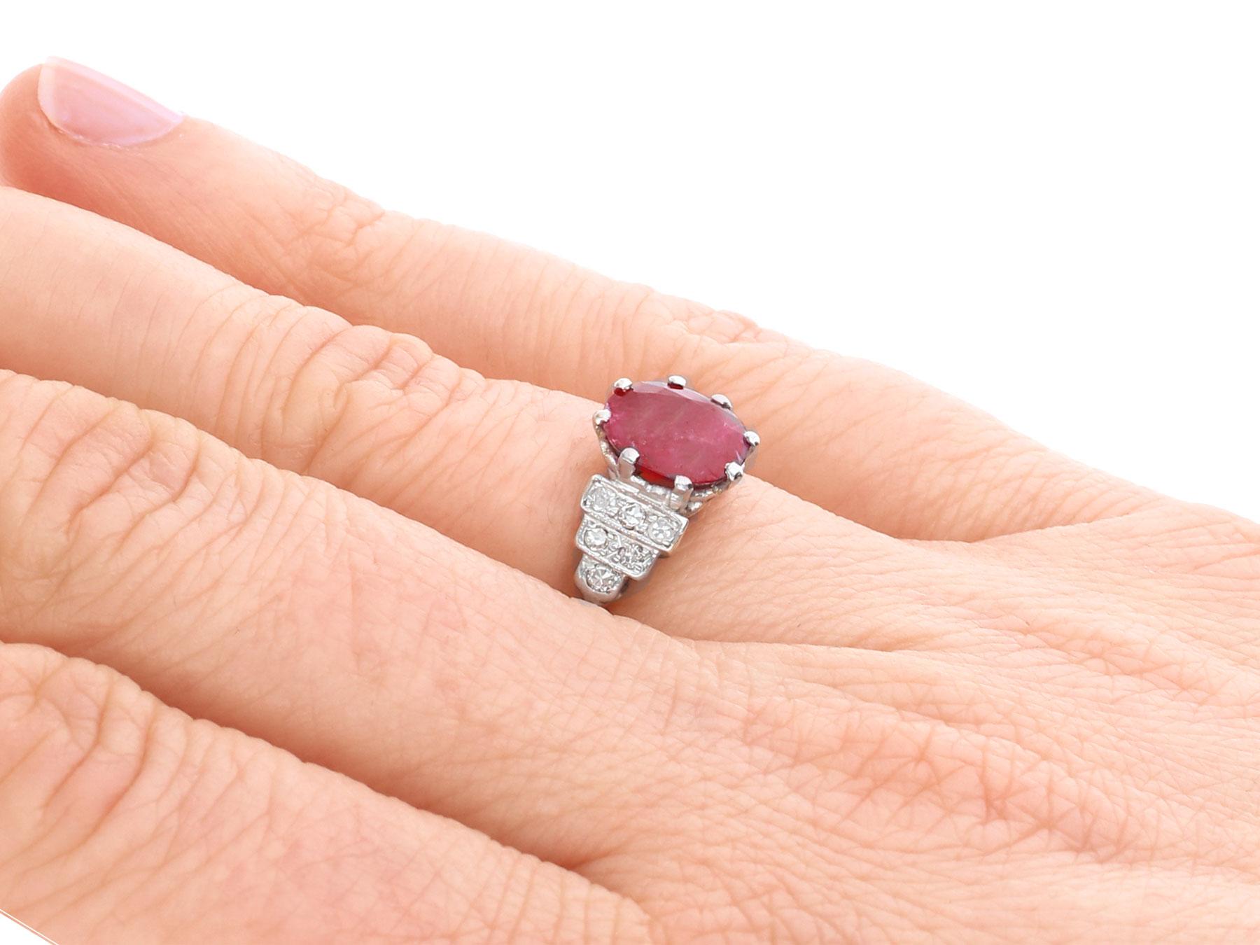 Antique French 1.80 Carat Ruby and Diamond White Gold Cocktail Ring 2