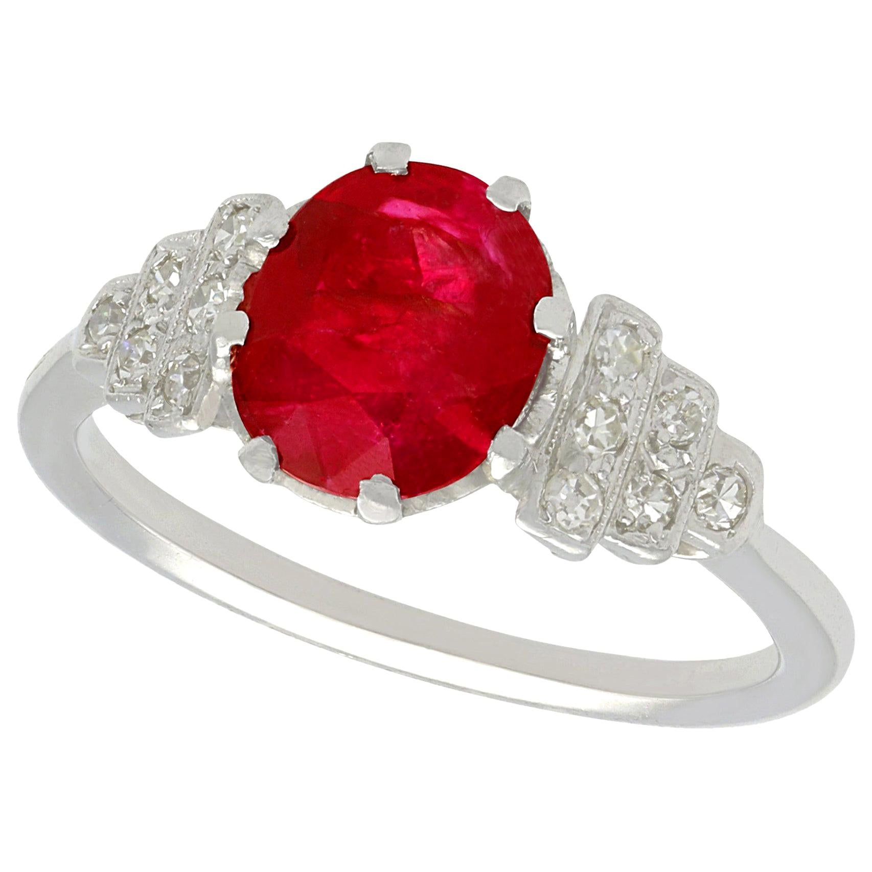 Antique French 1.80 Carat Ruby and Diamond White Gold Cocktail Ring