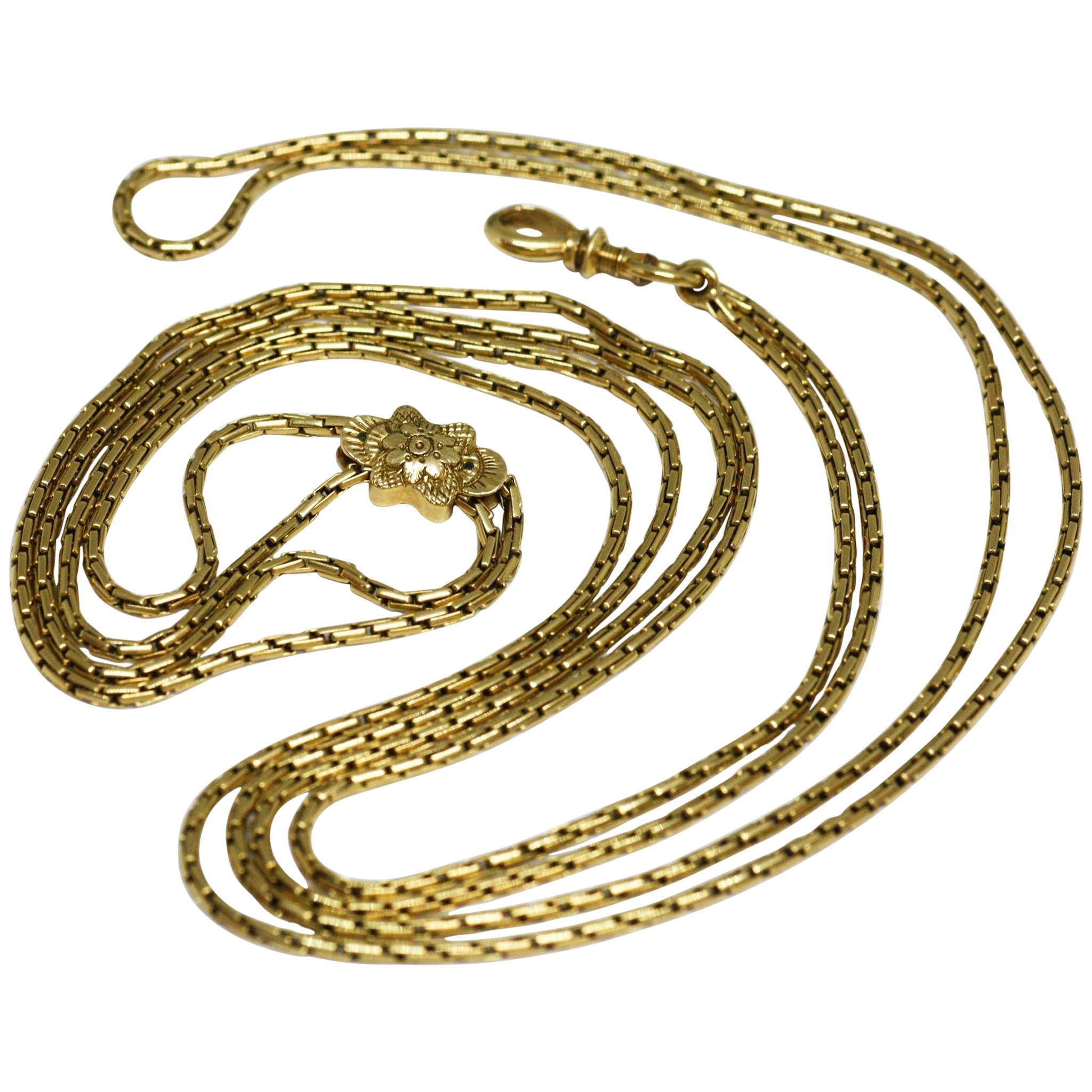 Antique French 1850 18 Karat Gold Long Chain Necklace