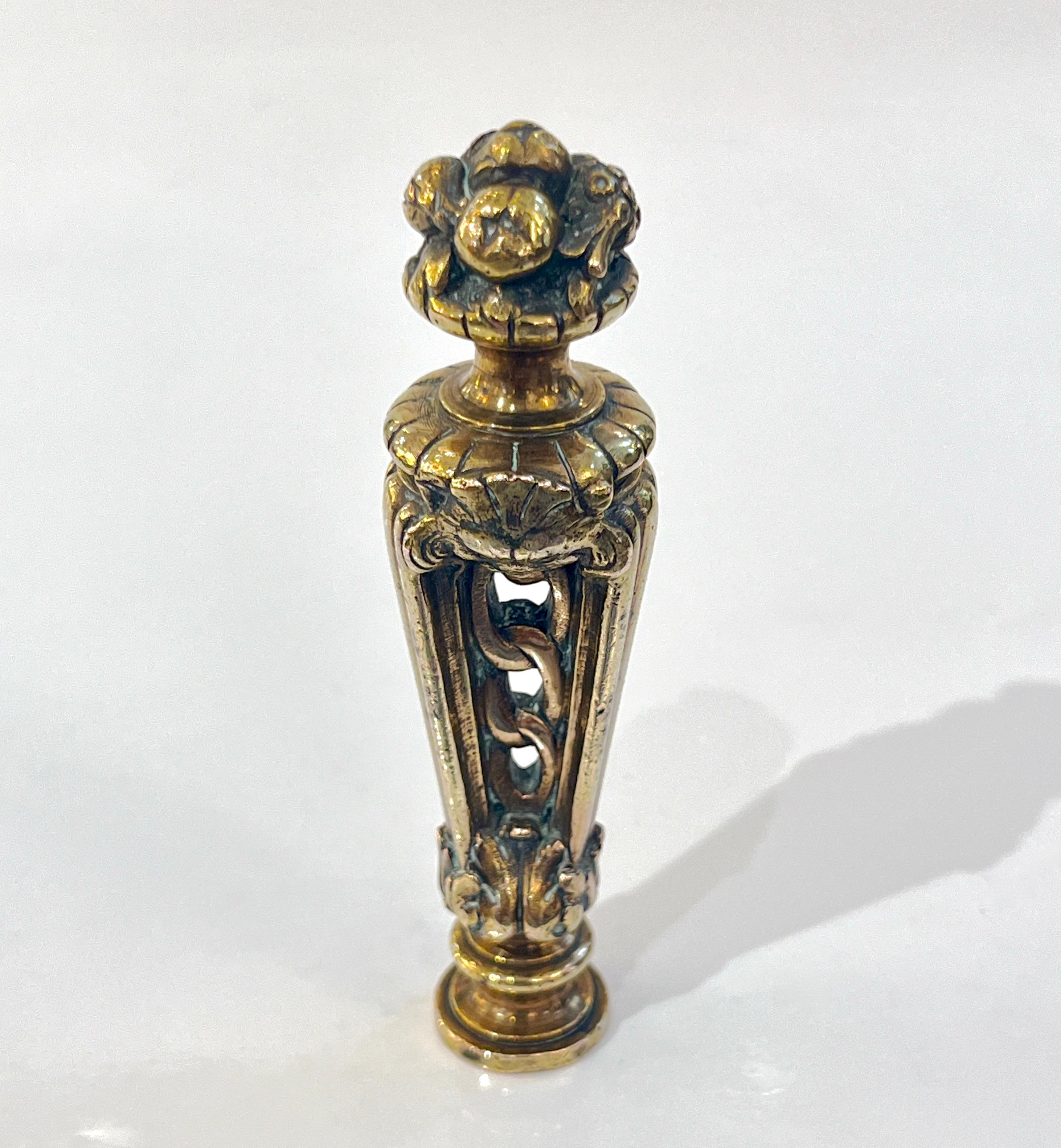 Antike französische Obst auf perforierter gegossener Bronzedecke, runder Wachssiegelstempel, 1880er Jahre im Angebot 4