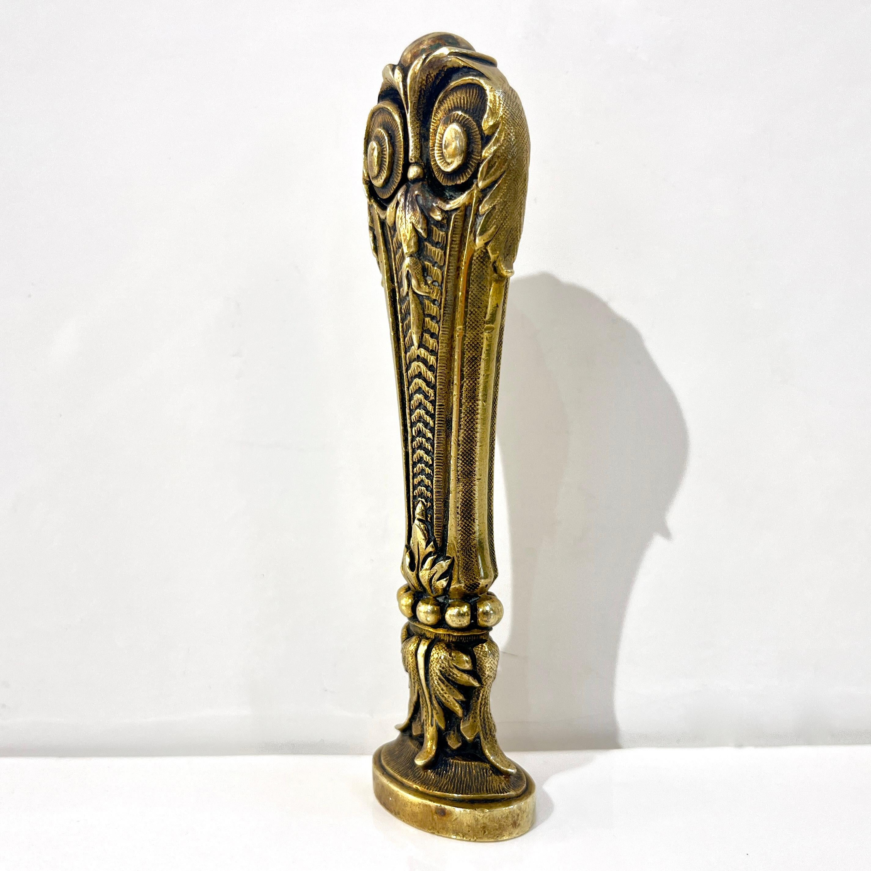 Antique French 1880s Nature Decor Cast Bronze Blank Oval Wax Seal Stamp In Good Condition In New York, NY