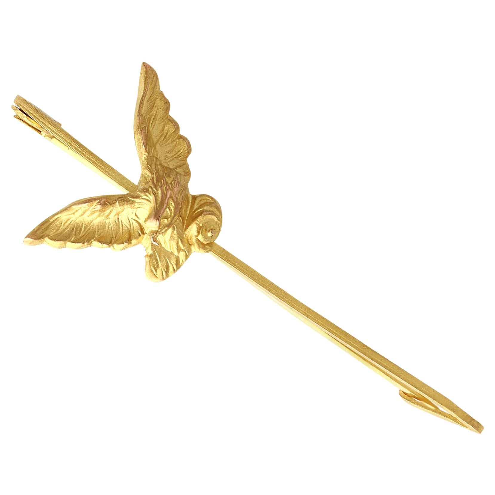 Antique French 1890s Yellow Gold Eagle Pin Brooch For Sale