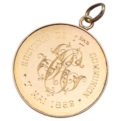 Antique French 1896 engraved religious Jezus pendant - souvenir de communion