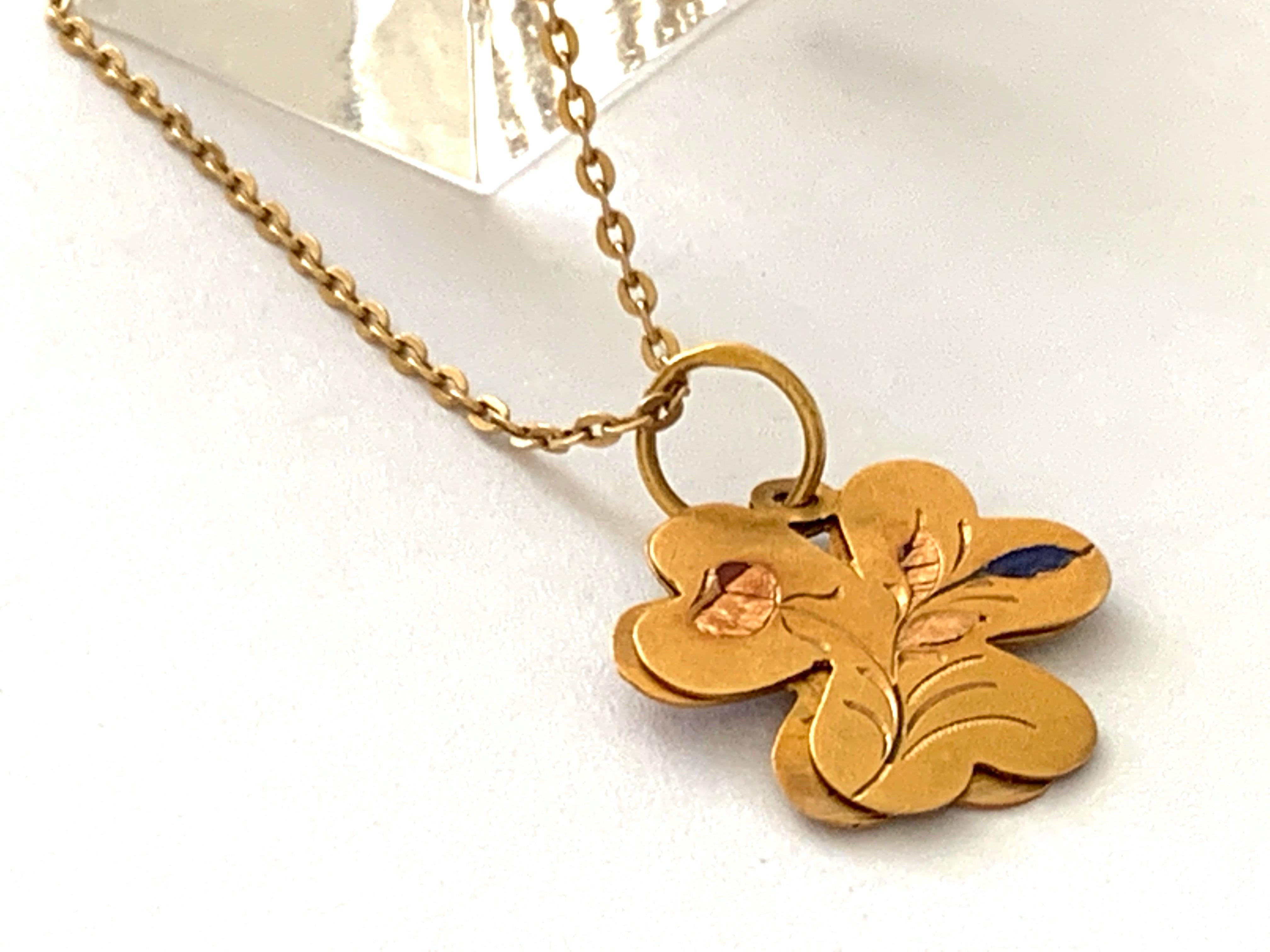 Antiker französischer Kleeblatt-Anhänger aus 18 Karat Goldkette und 20 Karat Gold 5