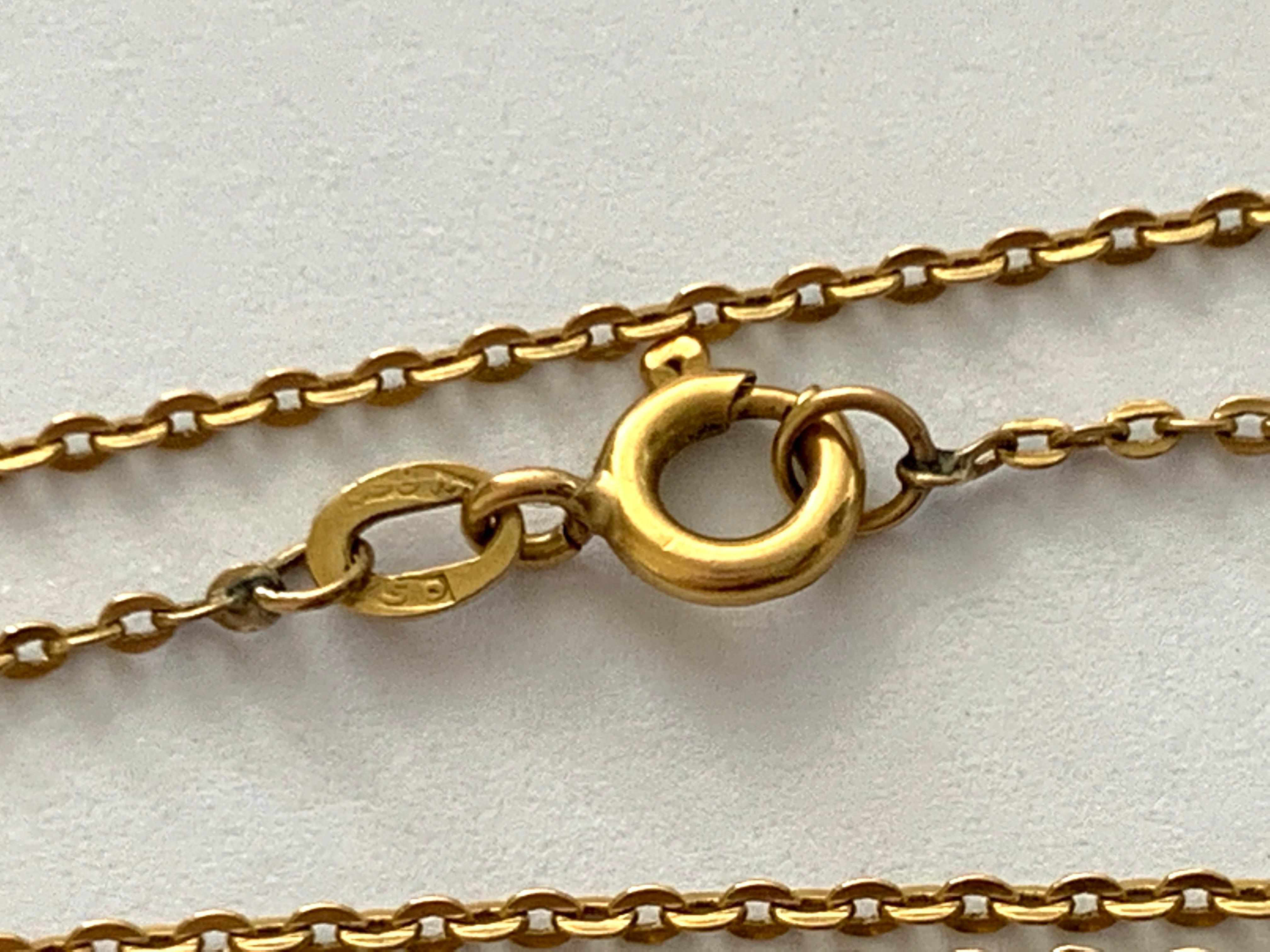 Antiker französischer Kleeblatt-Anhänger aus 18 Karat Goldkette und 20 Karat Gold 1