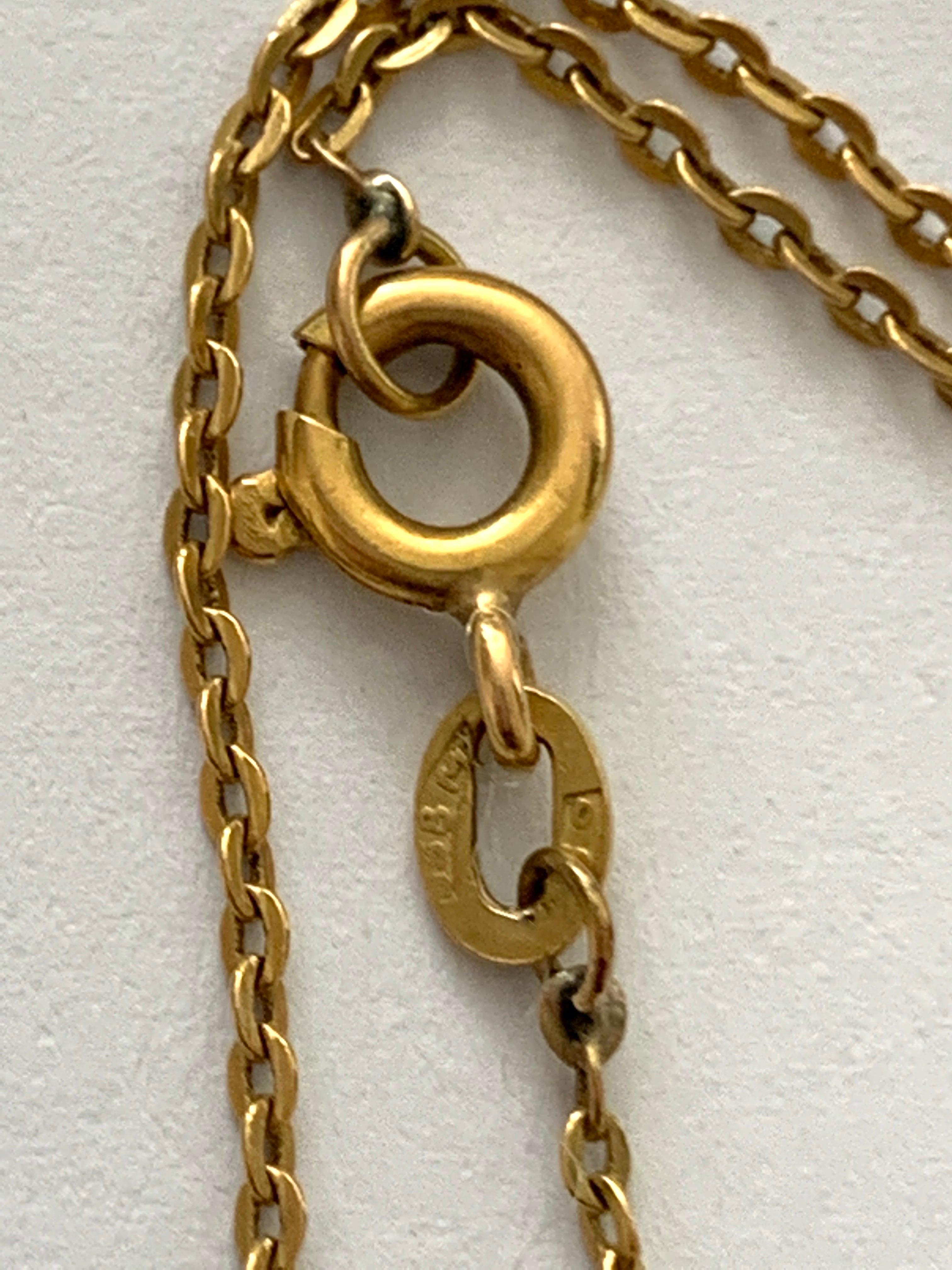 Antiker französischer Kleeblatt-Anhänger aus 18 Karat Goldkette und 20 Karat Gold 2