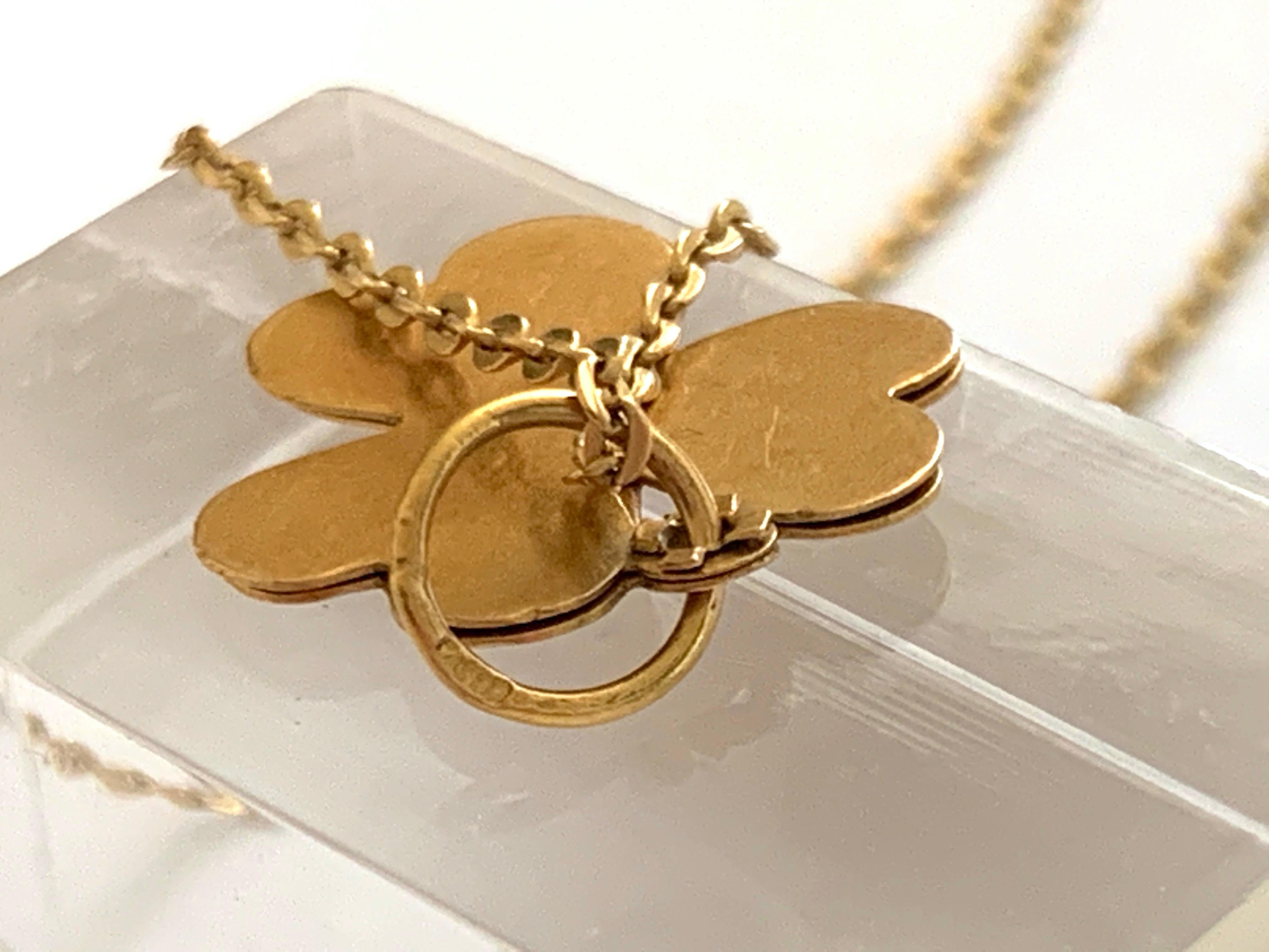 Antiker französischer Kleeblatt-Anhänger aus 18 Karat Goldkette und 20 Karat Gold 4