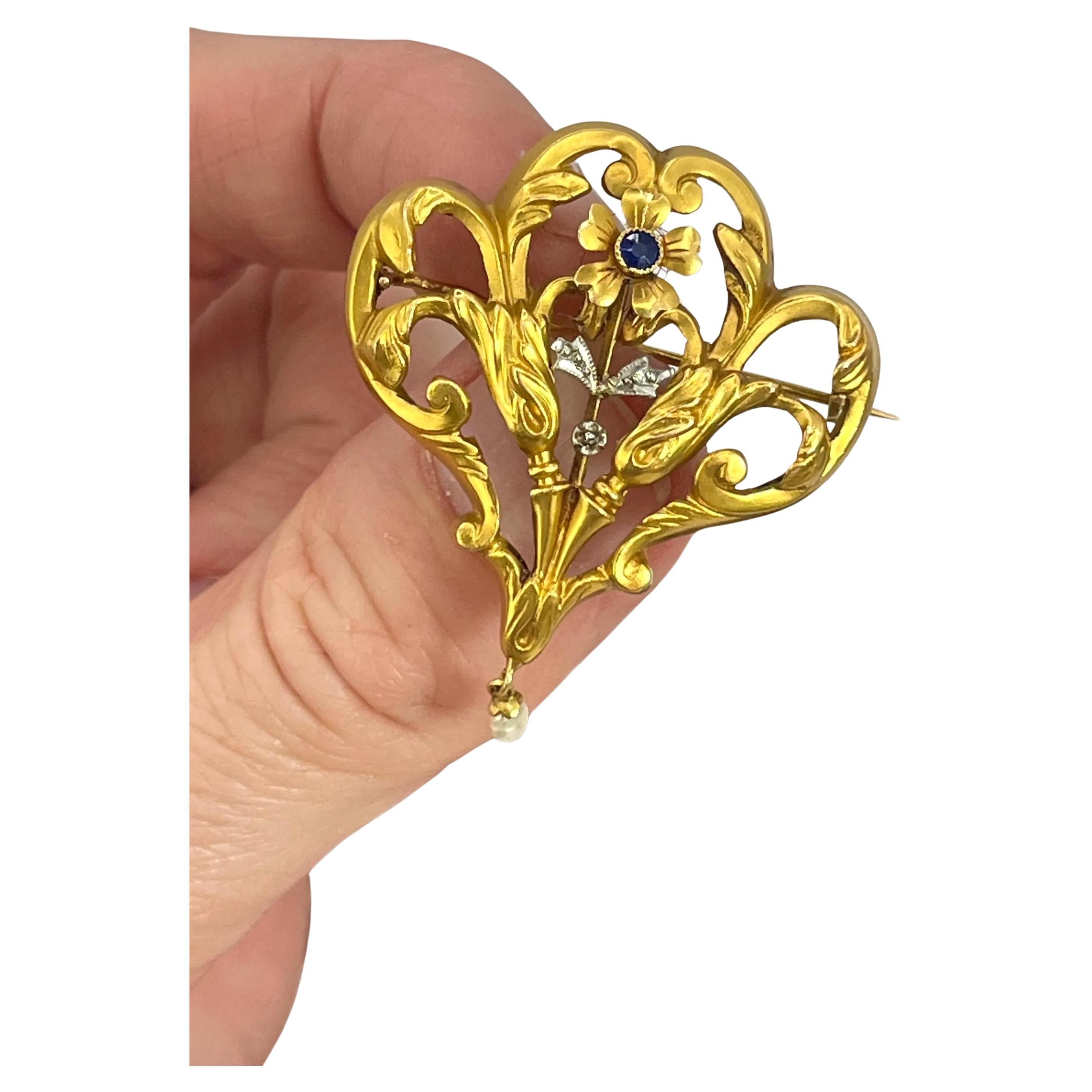 Antique French 18ct Gold, Edwardian Sapphire Pearl Anhänger / Brosche, Circa 1910