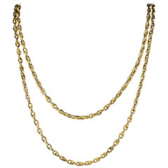 Antique French 18 Carat Gold on Silver Guard Link Chain Victorian, circa 1900