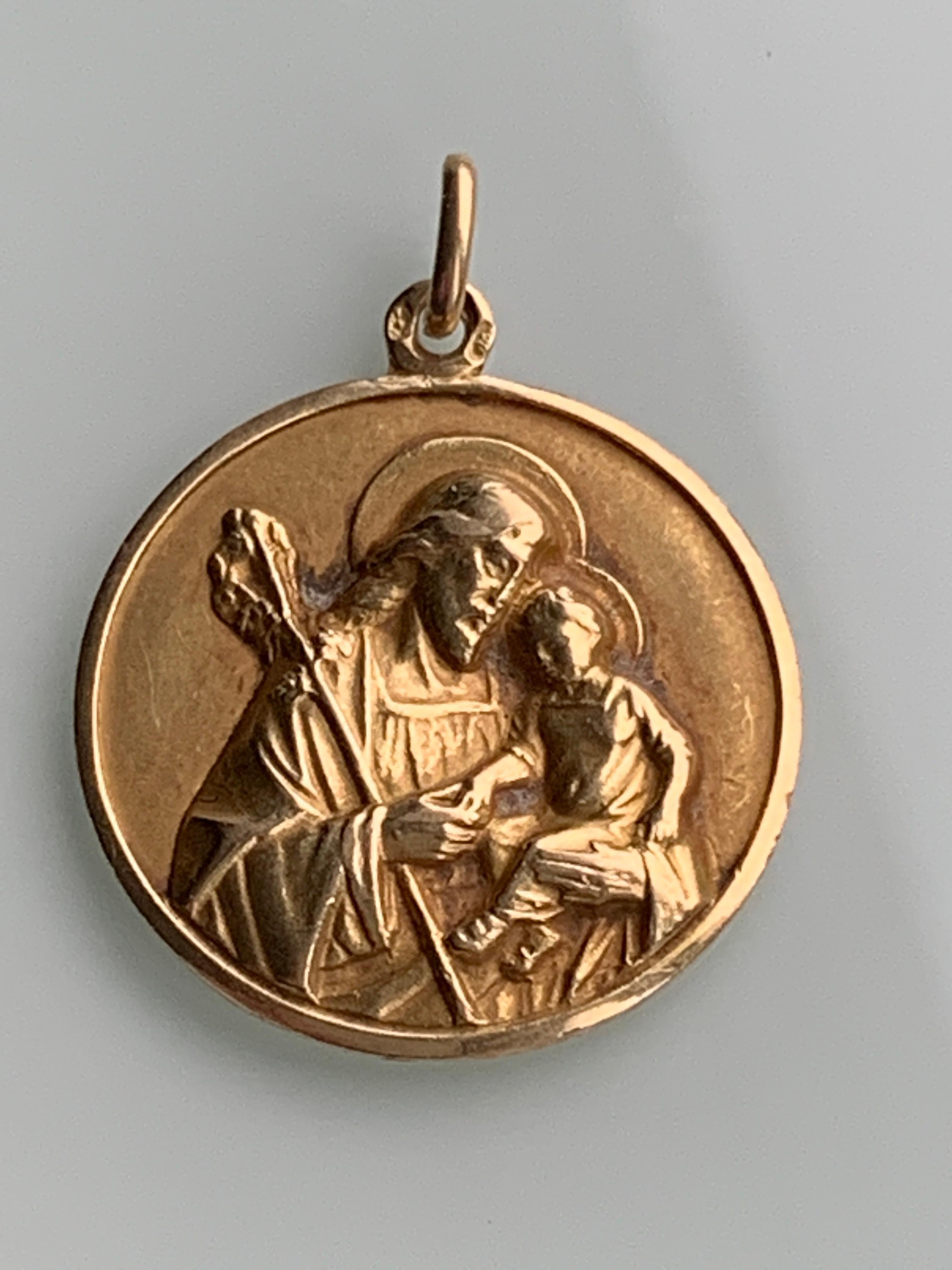 Antique French 18ct Gold St.Christopher Pendant For Sale 4