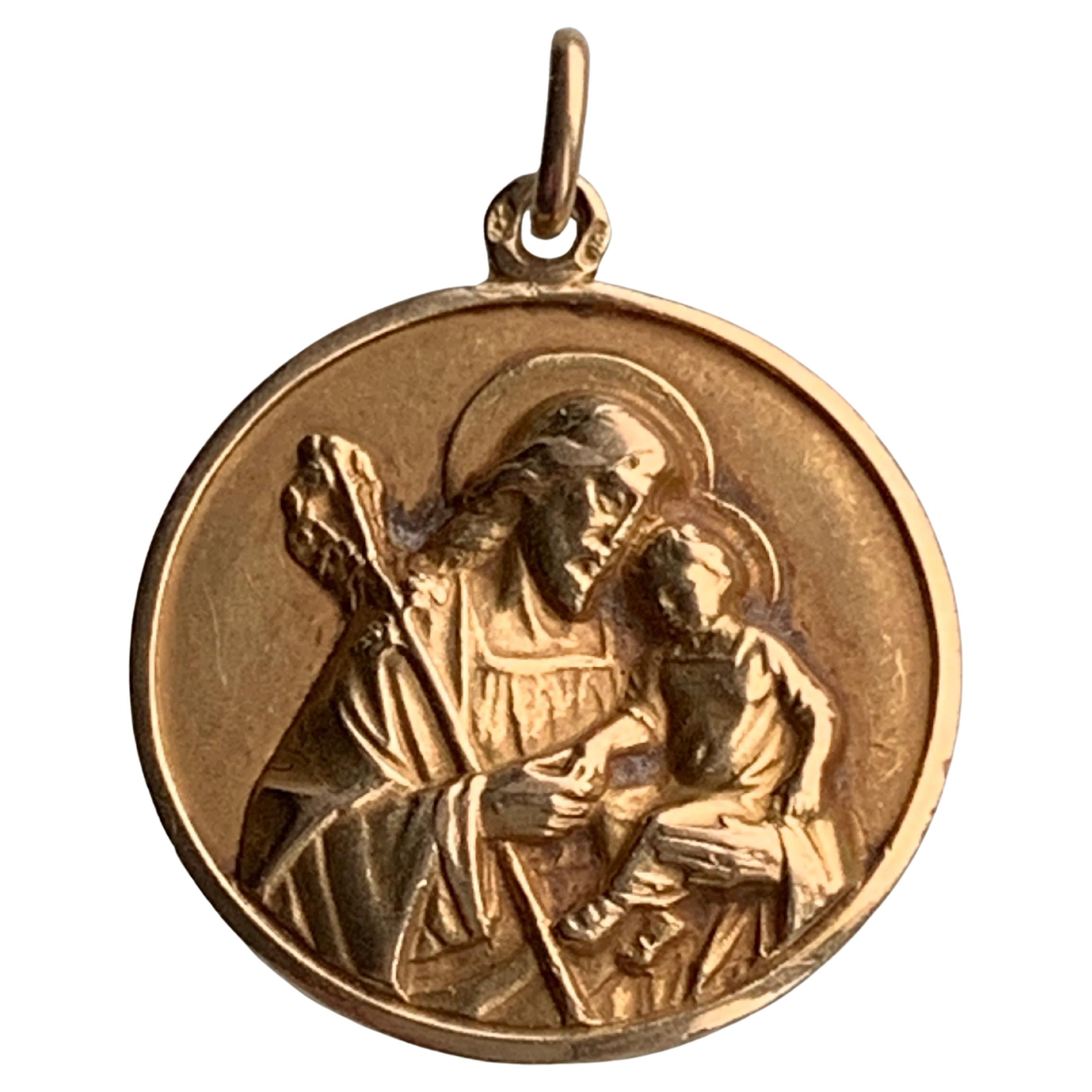 Antique French 18ct Gold St.Christopher Pendant For Sale