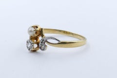 Antique French 18 Carat Yellow and White Gold Pearl and Diamond Ring