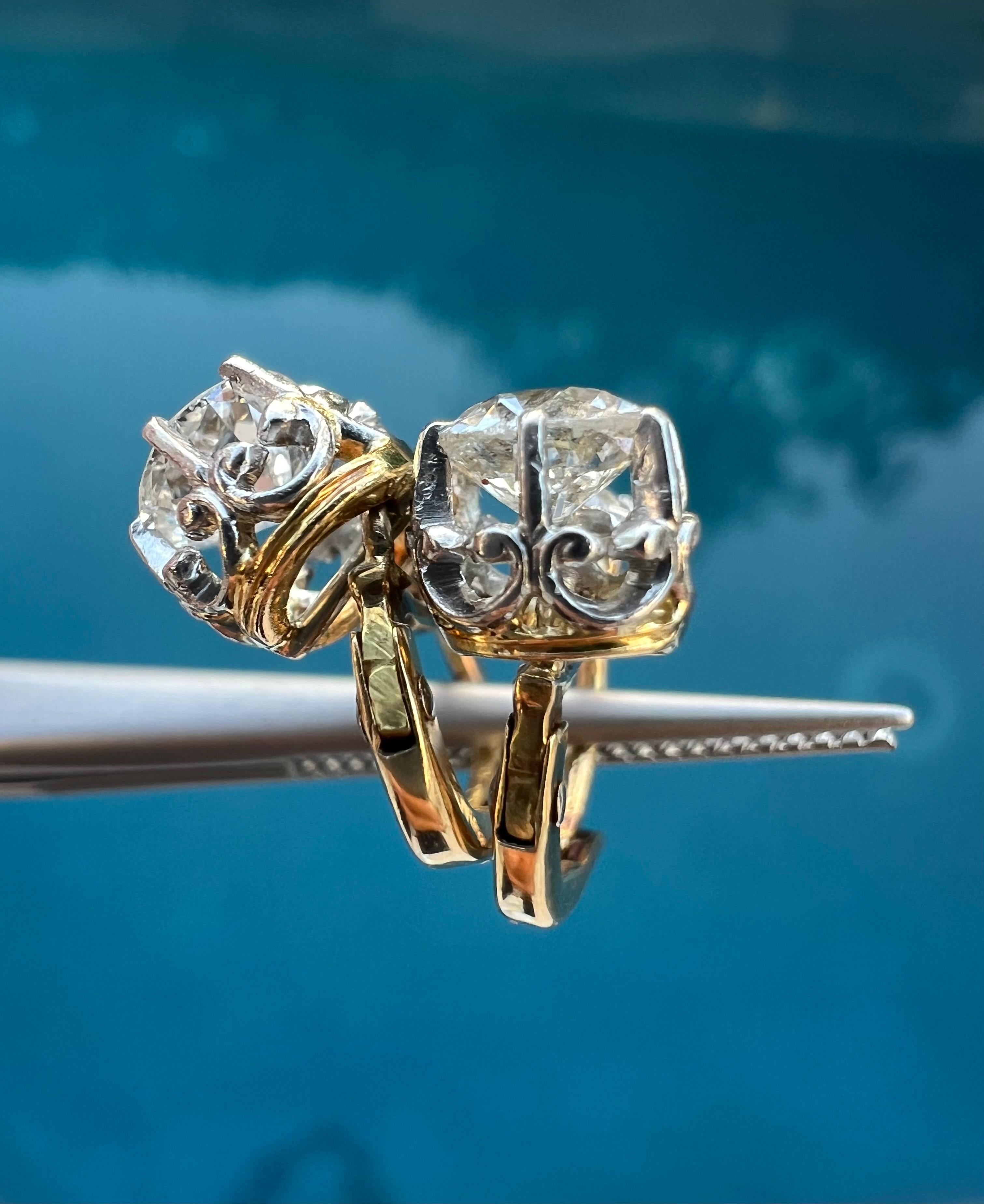 Taille vieille Europe Boucles d'oreilles Antique French 18k 1.12ct Old European Cut Diamond 'Sleepers' (dormeuses) en vente