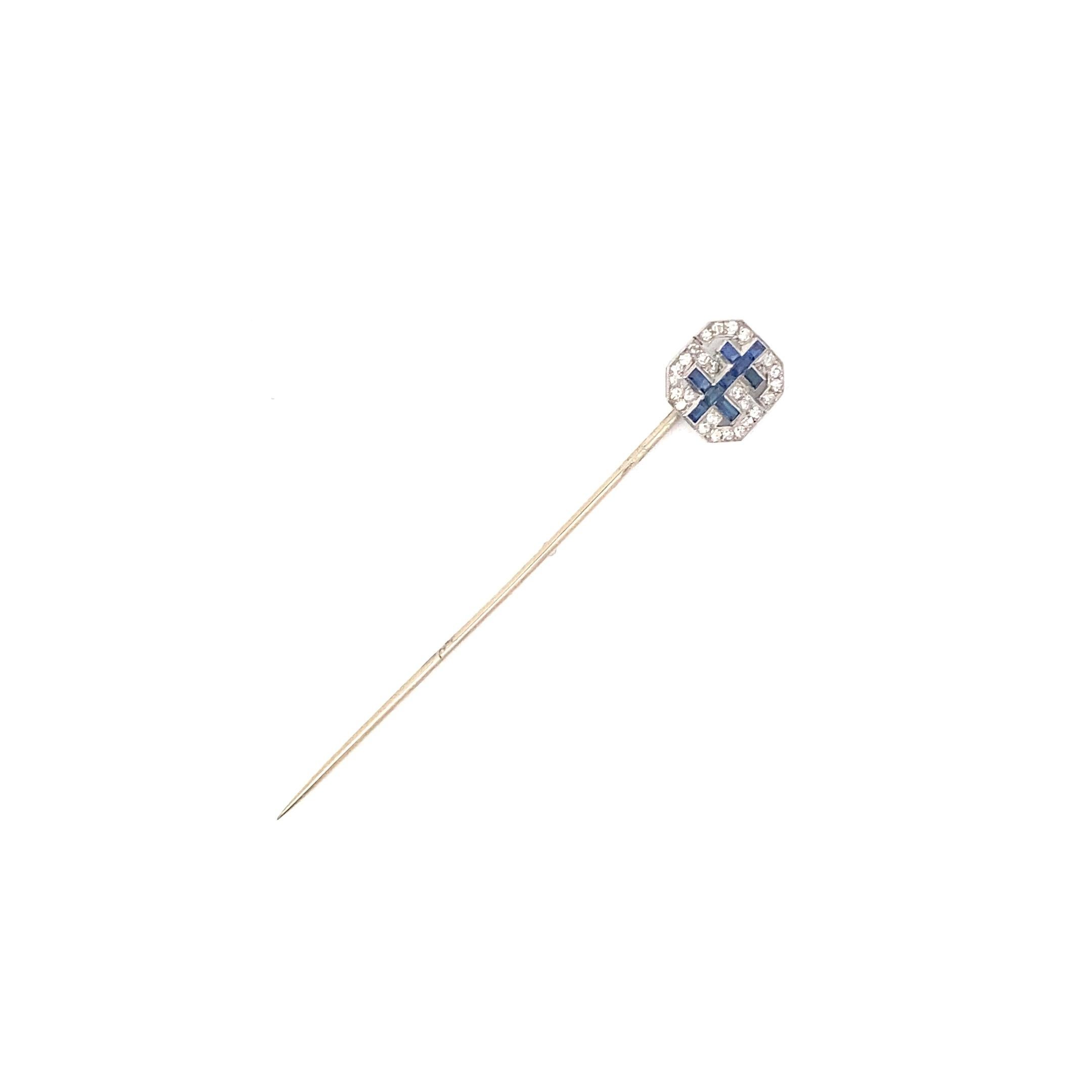 Women's or Men's Antique french 18k Diamond & Sapphire Stick Pin (Patterned Sapphires) For Sale