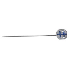 Antique french 18k Diamond & Sapphire Stick Pin (Patterned Sapphires)