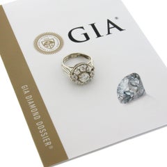 Antique French 18K Gold 2.12ctw GIA European Diamond Halo Flower Cocktail Ring