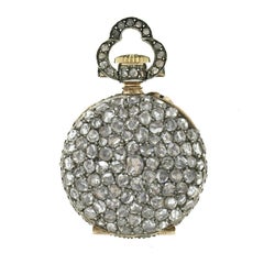 Antique French 18k Gold 3.25ctw Rose Cut Diamond Covered Pocket Watch Pendant