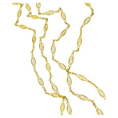 Antique French 18K Gold 59.5 Inch Long Intricate Link Chain, c. 1900