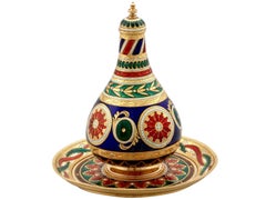 Antique French 18k Gold and Hot Enamel Scent Bottle and Tray (1820)
