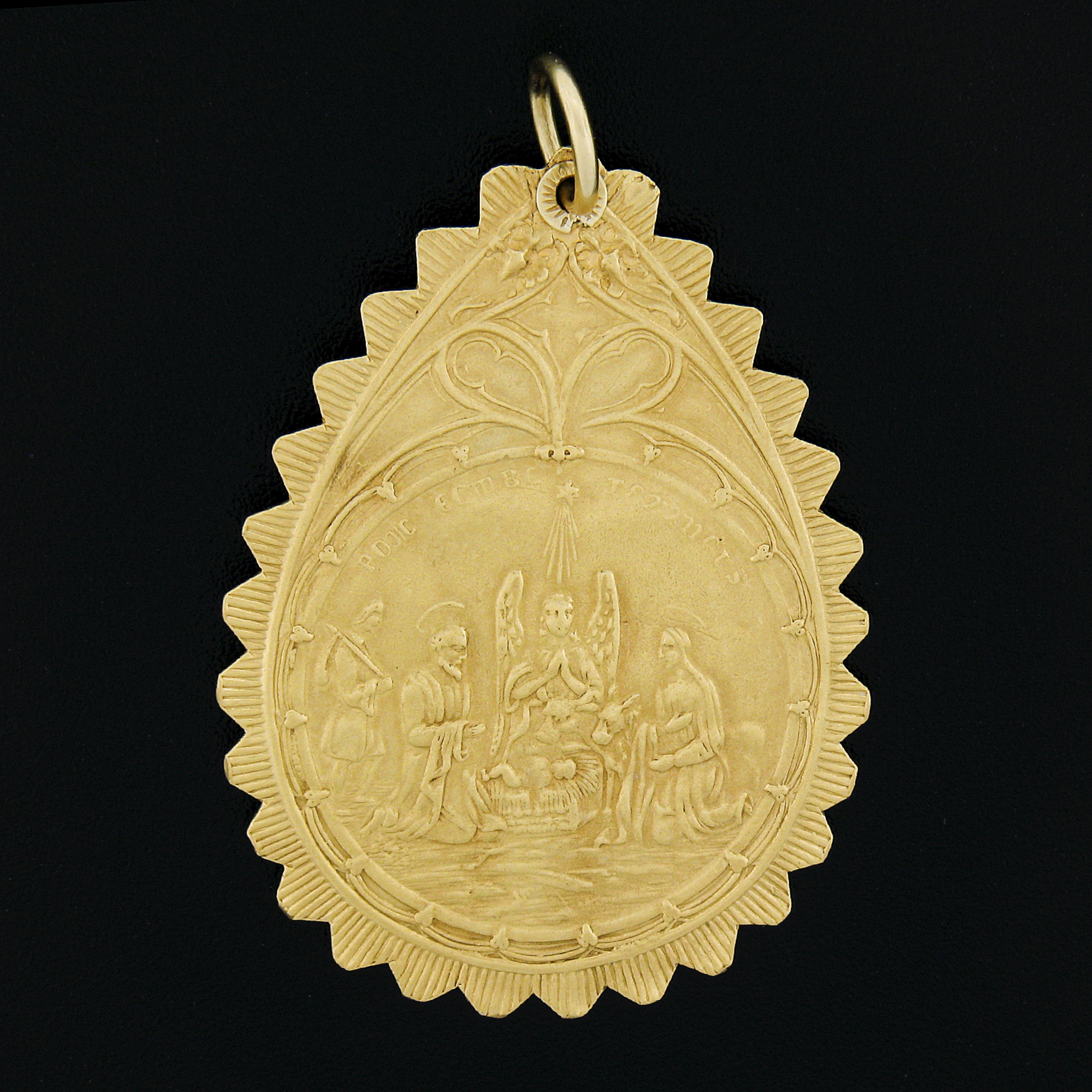 Women's or Men's Antique French 18k Gold Birth & Baptism of Jesus Reversible Medallion Pendant