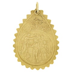 Antique French 18k Gold Birth & Baptism of Jesus Reversible Medallion Pendant