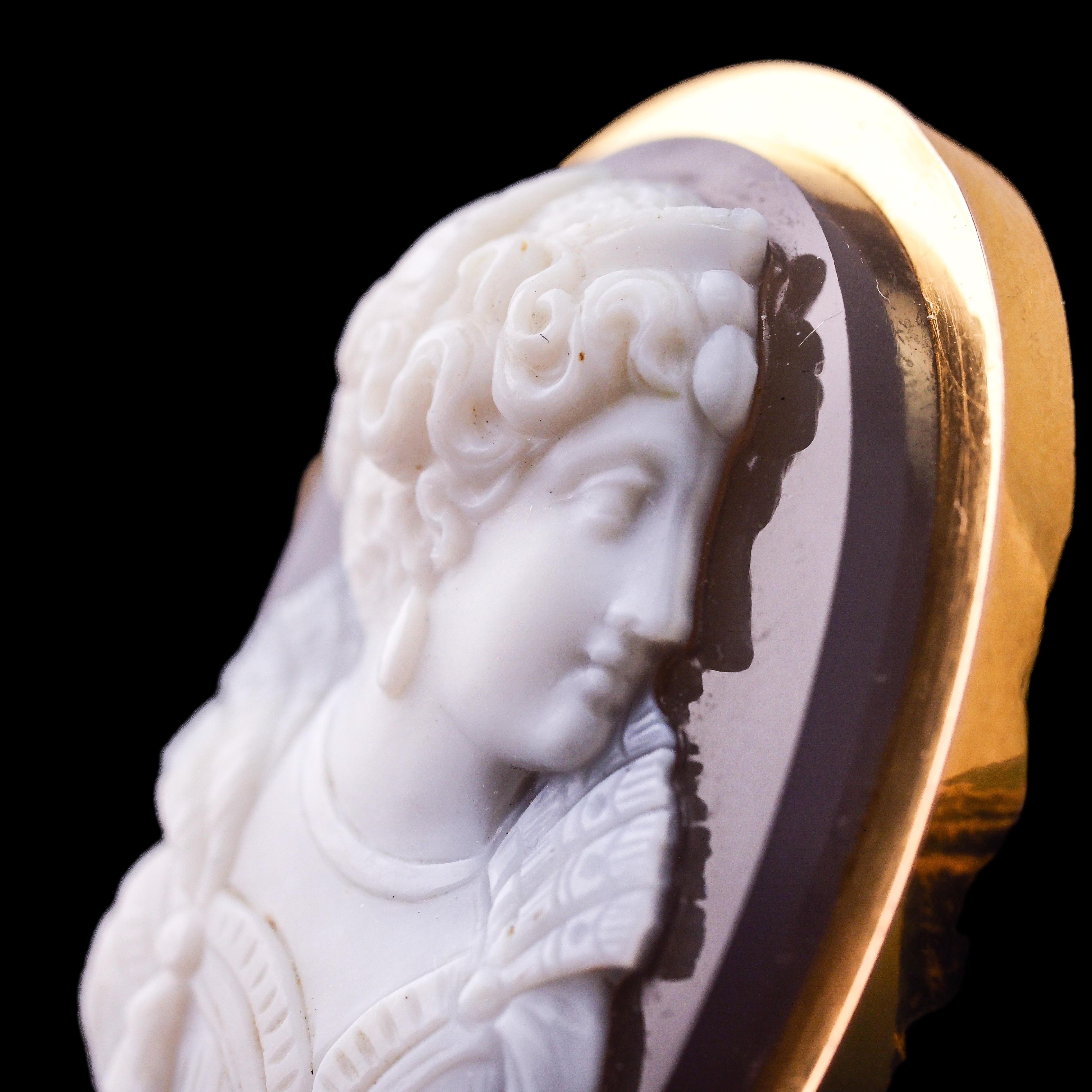Antique French 18K Gold Cameo Agate Hardstone Victorian - c.1880 For Sale 5