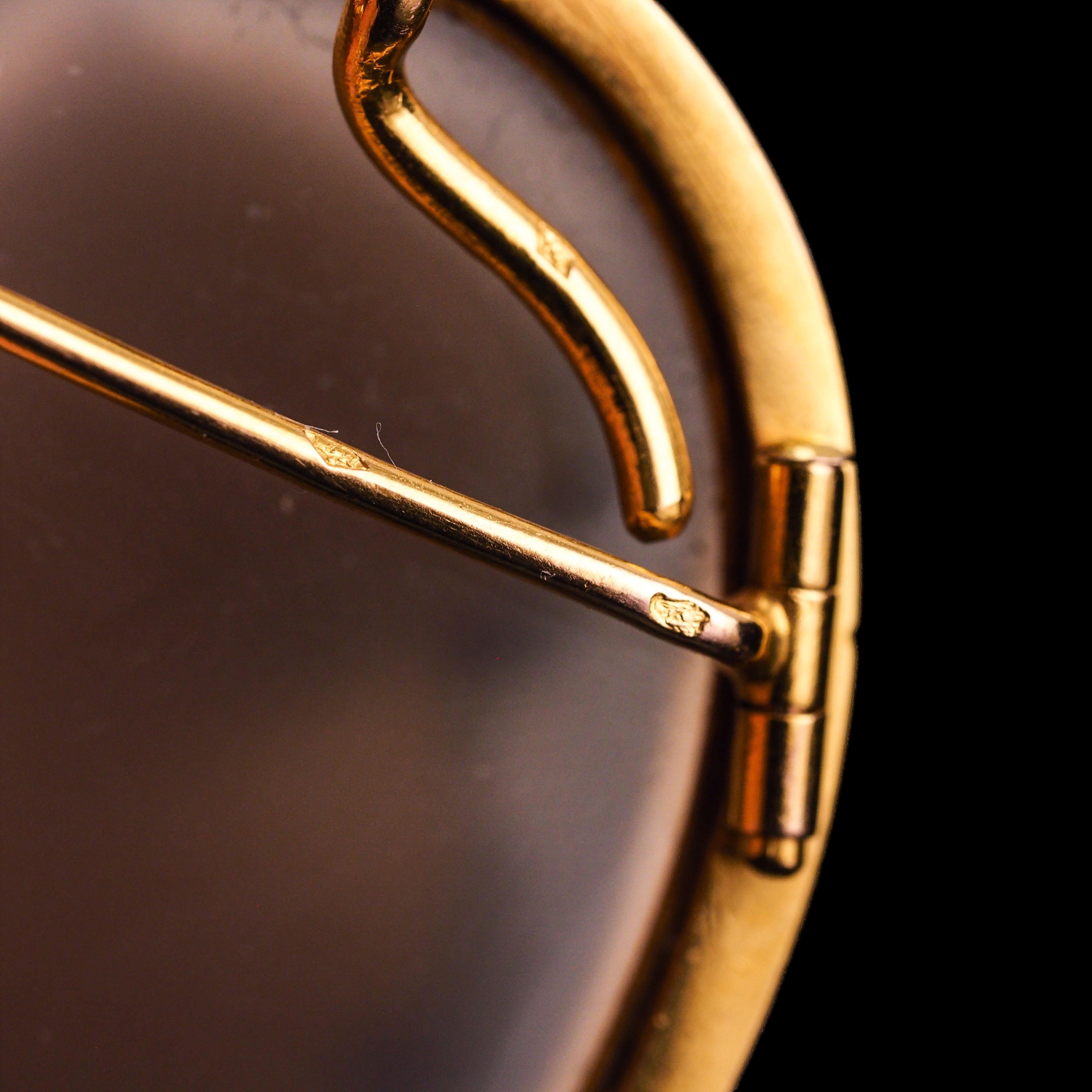 Antique French 18K Gold Cameo Agate Hardstone Victorian - c.1880 For Sale 7